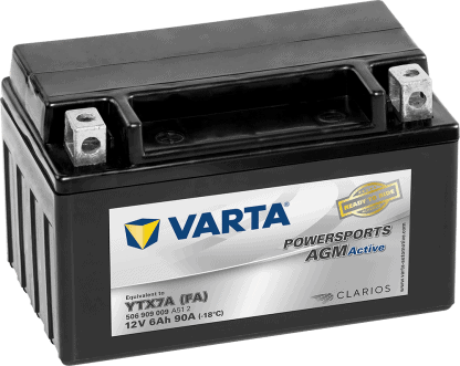 Een 6Ah motoraccu van het merk varta YTX7A-4