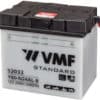 Een accu van het merk vmf met een ampere uur van 24 en een koudstart van 260