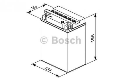 Bekijk de afmetingen van de YB14L-A2 Bosch motor accu