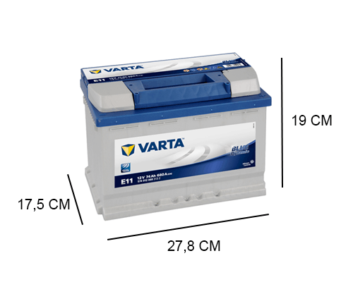 E11 Varta 74Ah Blue accu, 680A, 12V -