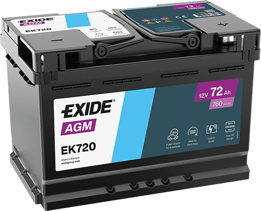 Exide EK720 72Ah AGM Start stop accu Productfoto van de Exide EK720 72Ah AGM Start stop accu