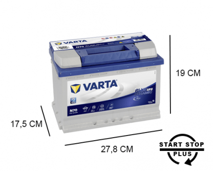 N70 Varta start-stop accu 70ah EFB Blue Dynamic 570500076