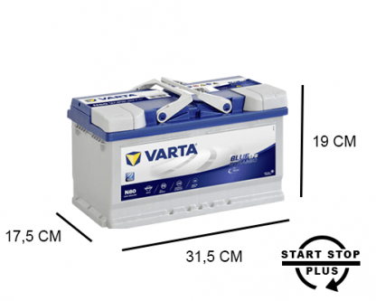 N80 Varta start-stop accu 80ah-EFB Bleu Dynamic 580500080