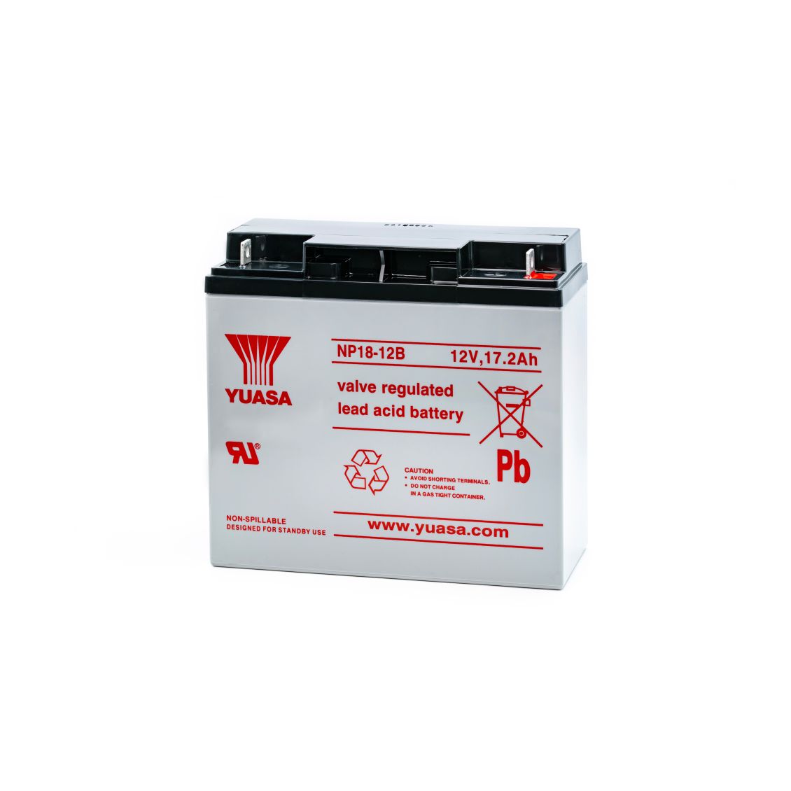 Yuasa NP18-12B - 12V 17.2Ah - VRLA accu bekeken vanaf schuin rechts voor