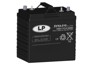De Landport (LP) EVX6-210 Deep cycle carbon-Gel accu van 6V met een capaciteit van 210Ah van schuinvoor bekeken