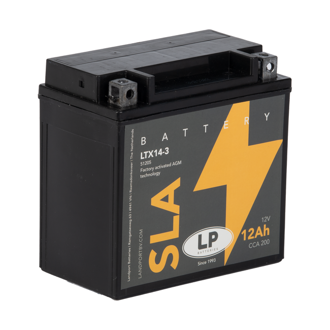 LTX14-3 Landport (LP) 12Ah SLA Factory Activated AGM motor accu, 12, 200A (YTX14-3) 1 LTX14-3 Landport (LP) 12Ah SLA Factory Activated AGM motor accu, 12, 200A (YTX14-3)